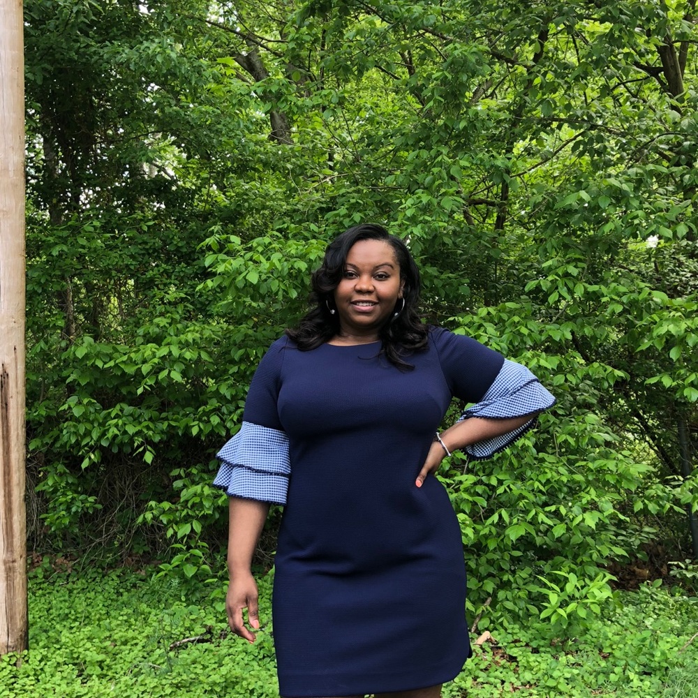 Navy ruffle sleeve dress